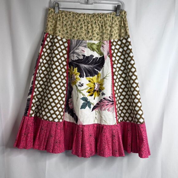 Cottage Core Patchwork Boho Mixed Print Floral Aline Handmade Midi Skirt Sz S/M - Picture 5 of 5